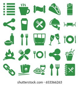 Menu icons set. set of 25 menu filled icons such as chili, spoon and fork, plate fork and spoon, drink, coffee, taco, chinese fast food, burrito, menu, dish serving