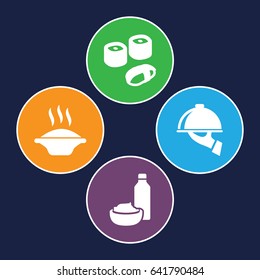Menu icons set. set of 4 menu filled icons such as drink and food, dish serving, sushi