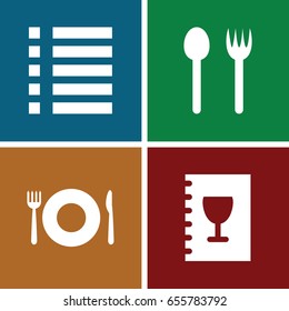 Menu icons set. set of 4 menu filled icons such as plate fork and spoon, menu