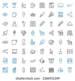 menu icons set. Collection of menu with coffee, dinner, pub, share, ice cream, soda, cutlery, wine, cup, wine bottle, coffee maker, bar, caramelized apple. Editable and scalable menu icons.