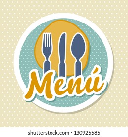 menu illustration with cutlery over beige background. vector illustration