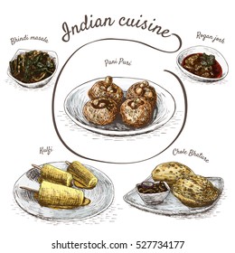 Menu of Indian colorful illustration. Vector illustration of indian cuisine.