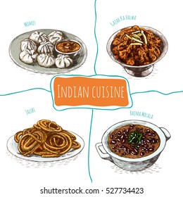 Menu of Indian colorful illustration. Vector illustration of indian cuisine.