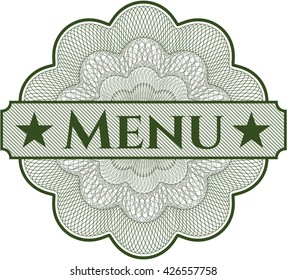 Menu inside money style emblem or rosette