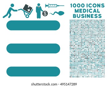 Menu Items icon with 1000 medical business soft blue vector design elements. Design style is flat bicolor symbols, white background.