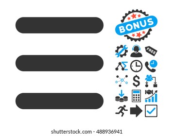 Menu Items icon with bonus design elements. Vector illustration style is flat iconic bicolor symbols, blue and gray colors, white background.