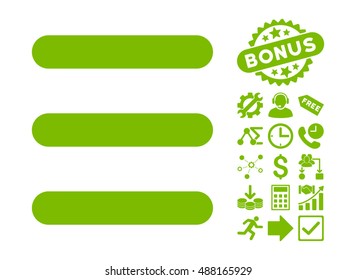 Menu Items icon with bonus pictures. Vector illustration style is flat iconic symbols, eco green color, white background.