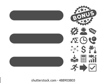 Menu Items icon with bonus symbols. Vector illustration style is flat iconic symbols, gray color, white background.