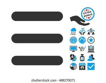 Menu Items pictograph with bonus clip art. Vector illustration style is flat iconic bicolor symbols, blue and gray colors, white background.