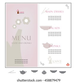Menu for Japanese or Asian restaurant with different elements of oriental cuisine