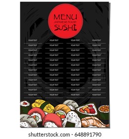 menu japanese food sushi restaurant template design hand drawing graphic.