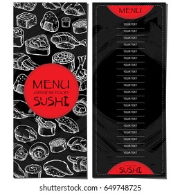 menu japanese food sushi restaurant template design hand drawing graphic.