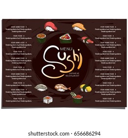menu japanese food sushi restaurant template design hand drawing graphic.