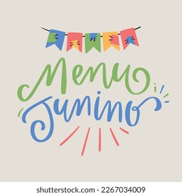 Menú Junino. Menú tradicional en portugués brasileño. Letras de mano moderna. vector.