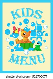 Menu kids cute colorful pattern. Bubbles and foam