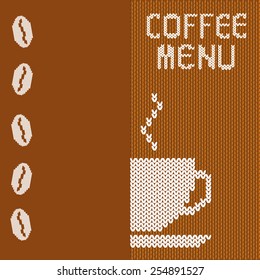 Menu with knitted cup and coffee beans