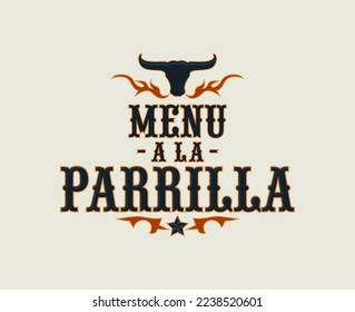 Menú a la Parrilla, Menú Grill diseño de texto español.