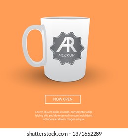 
menu label concept coffee cup with orange background. AR-Vector logo