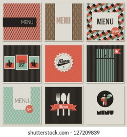 Menu label on a seamless background. Set of retro-styled illustrations.