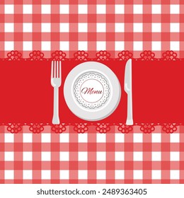 Menu lace and cutlery restaurant background concept 