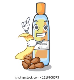 With menu lenseed oil in a cartoon glass