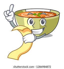 With menu lentil soup on character wooden table