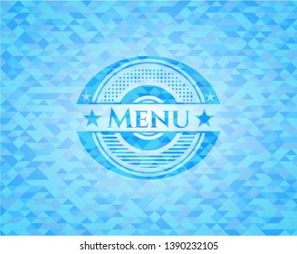 Menu light blue emblem. Mosaic background