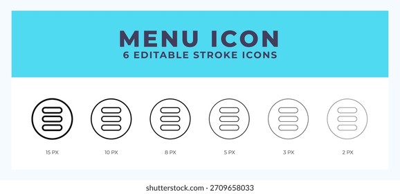 Símbolo de icono de línea de menú. Logotipo. Ilustración vectorial de iconos con trazo editable.