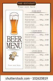 Menu list for beer