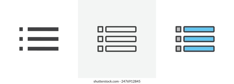 Menu list button flat thin line icon collection.