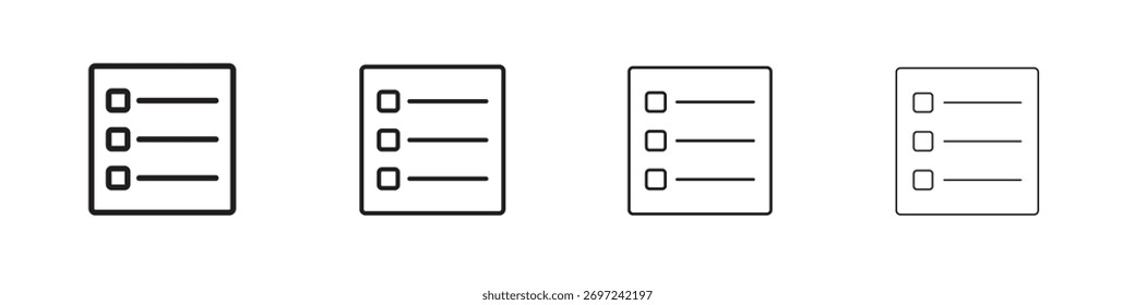 Coleção de ícones de botões da lista de menus. Sinal de vetor de linha, símbolo para web e celular