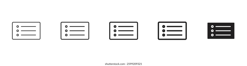 Menu list button icons in black outline, solid and colored style