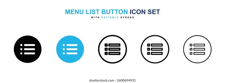 Menu list button icons graphics set in black and blue colors