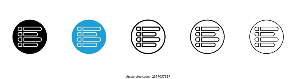 Menu list button icons vector illustrations in black and blue colors for web and ui designs