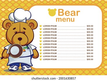 menu list design vector with cute bear mascot