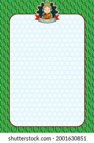 menu list design vector with grandma's mascot serving fish dishes using green variations for the background