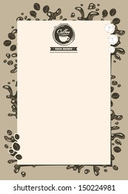 menu list for hot drinks with splashes of coffee