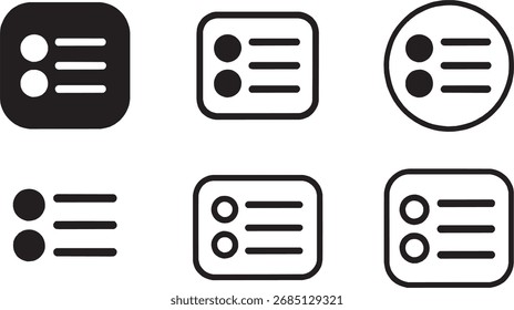 Conjunto de iconos de lista de menús - Opciones, tareas y símbolos de información