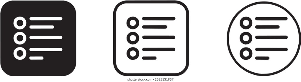 Conjunto de iconos de menú y lista - Opciones y símbolos de información