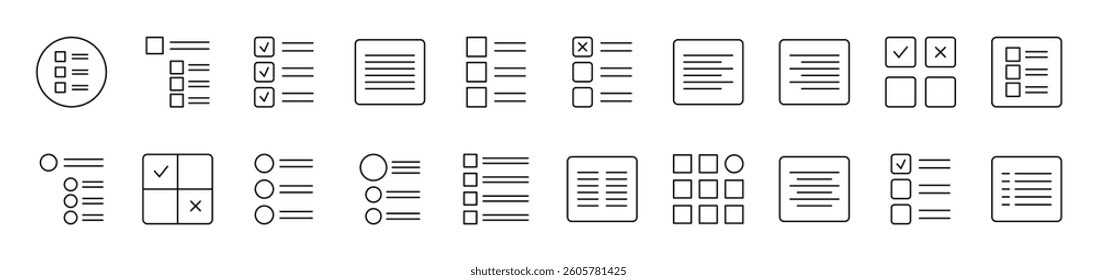 Menu and List in Interface Picture Collection. Editable Stroke. Perfect for Infographics, Articles, Books, Flyers, Banners