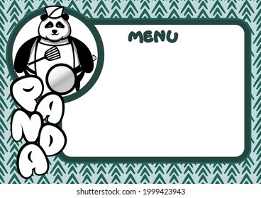 Menüliste, Vektorvorlage für Restaurant mit Panda, die Chefkoch mit Bambushintergrund ist