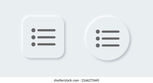 Menu list or website menu icon in neomorphic design style. Basic app ui page symbol.