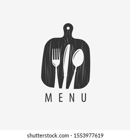 Menu logo. Cooking, restaurant symbol or label. Vector illustration