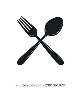 Menu logo - crossed knife and spoon. Vector illustration isolated on white background