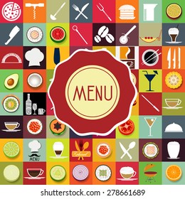 Menu logo with icons of restaurants