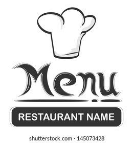 menu and logo of a restaurant with chef hat