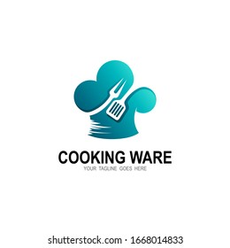 Menu and logo of a restaurant with chef hat and fork and spoon