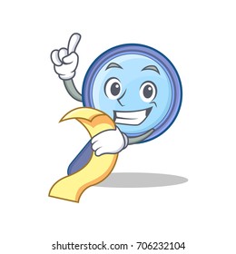 With menu magnifying glass character cartoon