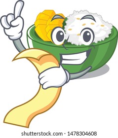 With menu mango sticky rice in the cartoon