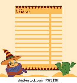 Menu for mexican food